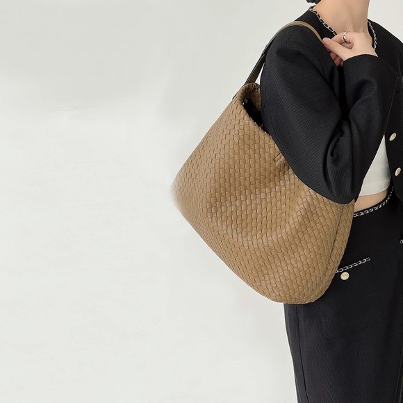 Boston Bag Woven Vegan Leather Handbags Female Satchel Messenger Bag :> - Picture 7 of 9